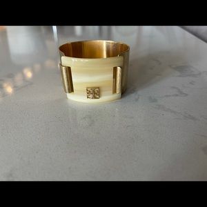 Tory Burch off white horn gold cuff .
